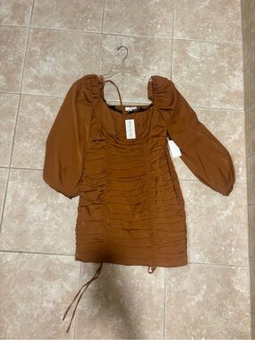 Amazing Lace Rust Mini Dress with Puff Sleeves